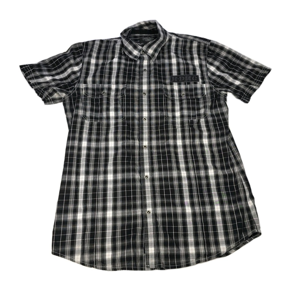 Harley-Davidson Mens Black Plaid HDMC Short Sleeve Snap Button Shirt 99055-11VM